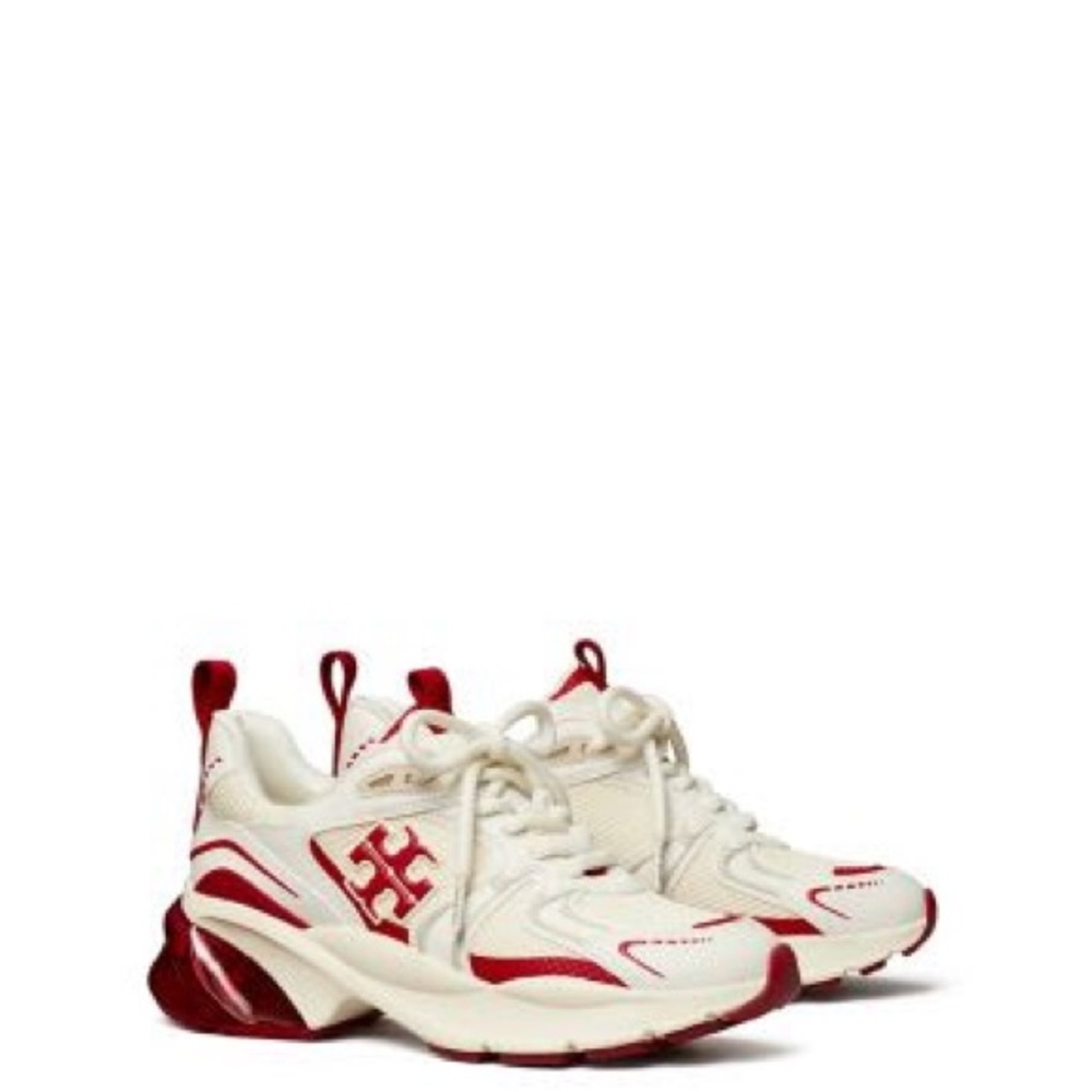 Tory Burch Cream and Red Chunky Runner Sneakers
